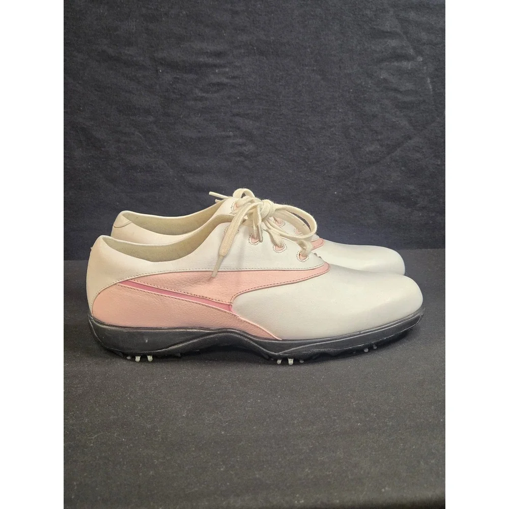 FootJoy eComfort Womens Golf Shoes White Pink Leather Spiked 98718 Size 9.5 M